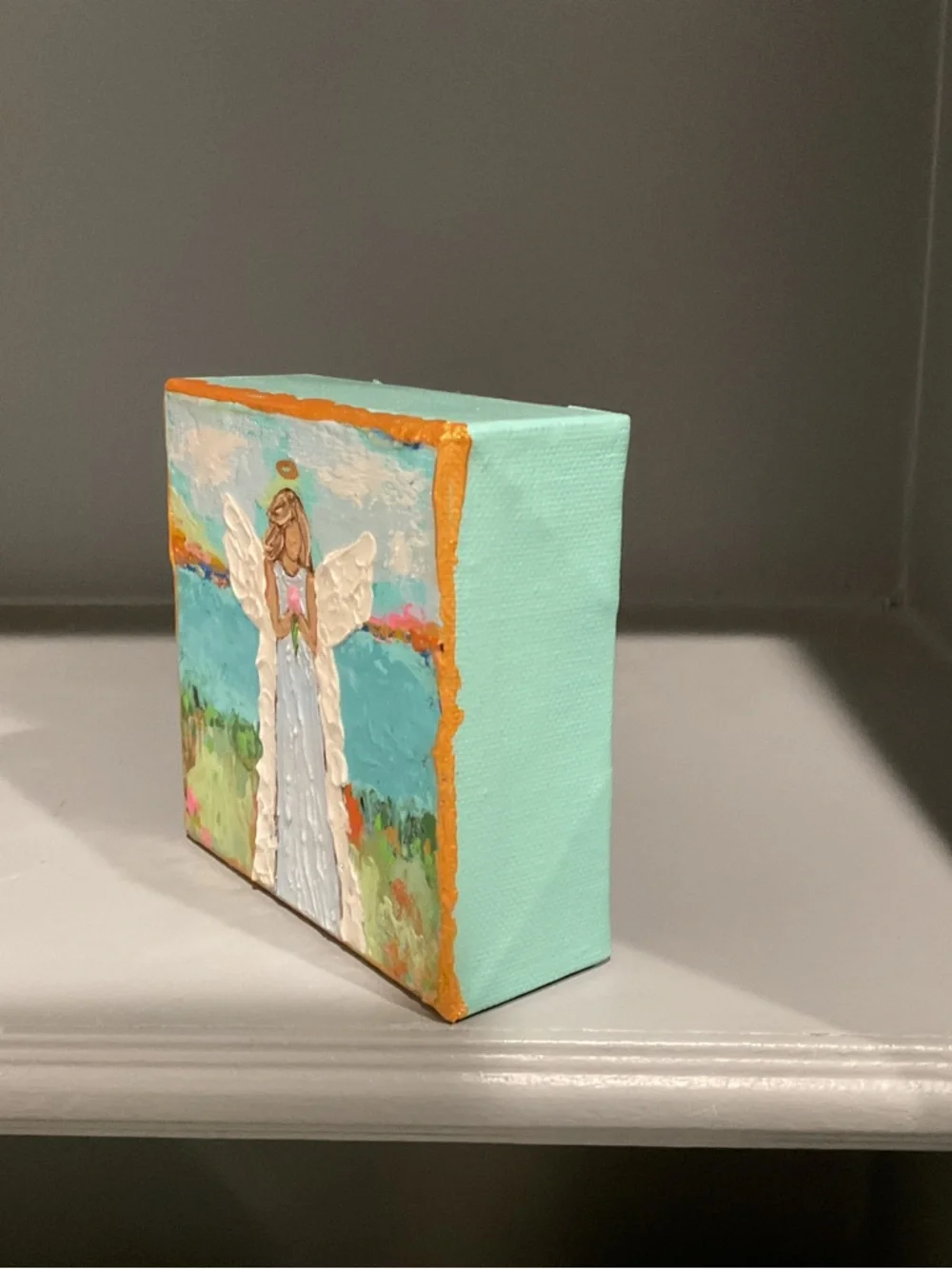 🔴Handcrafted Angel Painting in Blue, White & Gold Accent🔴 - Picture 3 of 6